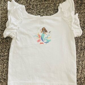 DISNEY JANIE & JACK UNDER THE SEA white Ruffled Sleeve Tee w/Mermaid Design-MINT